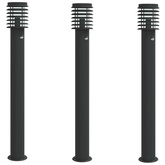 Lampy ogrodowe na słupku, z czujnikiem, 3 szt., czarne, 110 cm