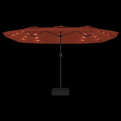Podwójny parasol ogrodowy z LED, terakotowy, 449x265 cm