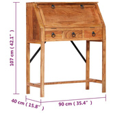 vidaXL Biurko, 90x40x107 cm, lite drewno akacjowe