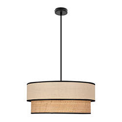 Lampa wisząca z abażurem Lorenzo kremowy z czarną oblamówką do jadalni