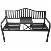 Ławka Ogrodowa Taras Ogród Park Metalowa Oparcie Stolik Czarna 150 cm