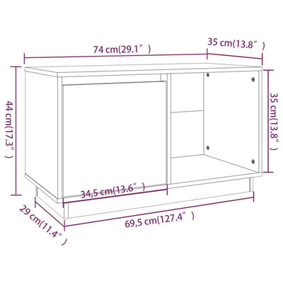 vidaXL Szafka pod TV, czarna, 74x35x44 cm, lite drewno sosnowe