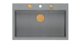 Zlewozmywak granitowy MARC 1-komorowy 76x50 cm szary/silver stone + Nano MIEDŹ PVD