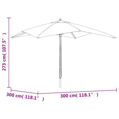 Parasol ogrodowy na drewnianym słupku, zielony, 300x300x273 cm