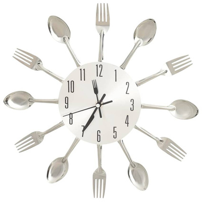 vidaXL Zegar ścienny z łyżek i widelców, srebrny, 31 cm, aluminium