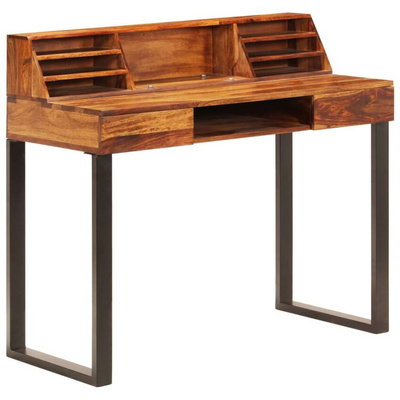 vidaXL Biurko, 110x55x94 cm, lite drewno sheesham i stal