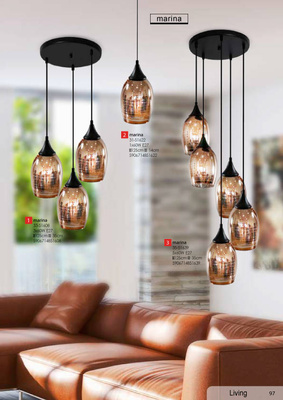 Lampa wisząca czarno-miedziana lustrzane klosze 3x60W Marina Candellux 33-51608  