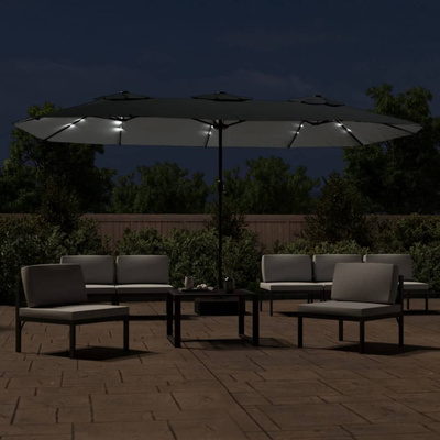 Podwójny parasol ogrodowy z LED, antracytowy, 449x245 cm