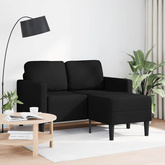 Sofa 2-osobowa z szezlongiem w kształcie litery L, czarna, 125 cm, skóra ekologiczna
