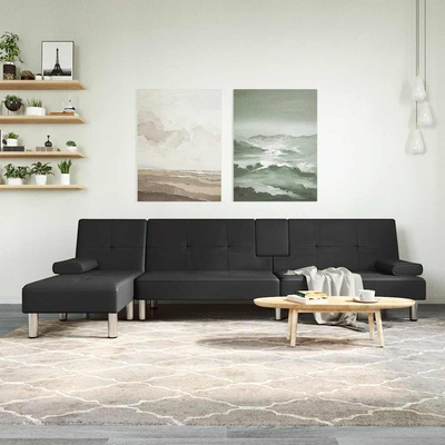 vidaXL Sofa rozkładana L, czarna, 255x140x70 cm, sztuczna skóra