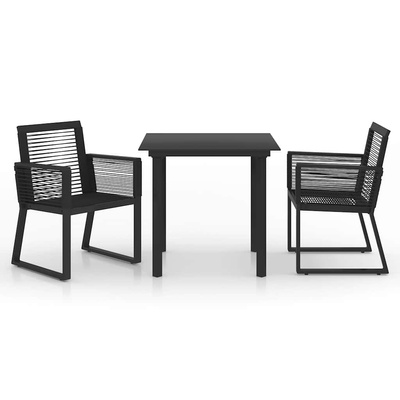 3-cz. zestaw mebli ogrodowych, rattan PVC, czarny