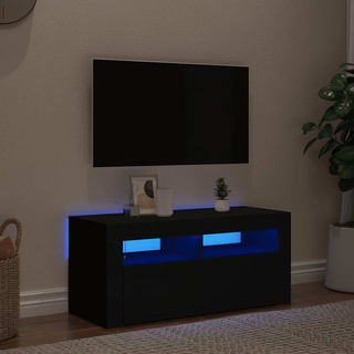 Szafka pod TV z oświetleniem LED, czarna, 90x35x40 cm