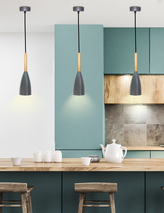 Lampa wisząca szara + drewno Trosa Ledea 50101266
