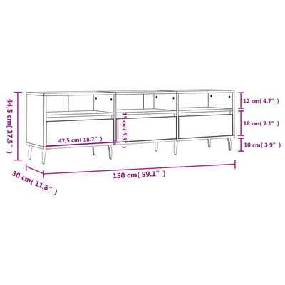 vidaXL Szafka pod TV, biała, 150x30x44,5 cm, materiał drewnopochodny wariant 6
