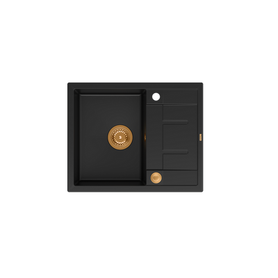 MORGAN 116 GraniteQ zlewozmywak pure carbon z syfonem Push To Open kol. miedziany 1-komorowy z/o + zaczepy 4 szt