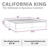 Rama łóżka bez materaca, jasnoszara, California King, aksamitna
