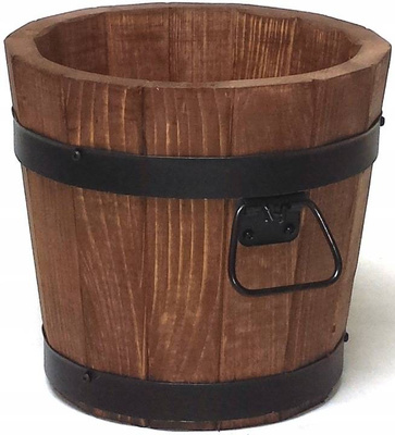 Donica ogrodowa drewniana okrągła wysoka 26 cm brązowa D28H26
