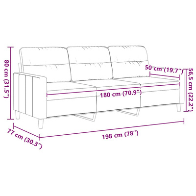 Sofa 3-osobowa, kolor taupe, 180 cm, tapicerowana tkaniną