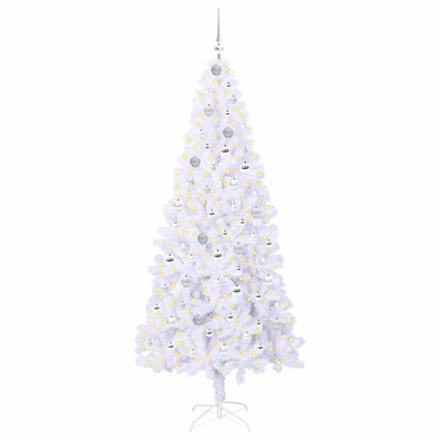Sztuczna choinka z 300 diodami LED Biały 210 cm PVC i stal
