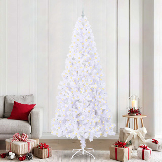 Sztuczna choinka z 300 diodami LED Biały 240 cm PVC i stal