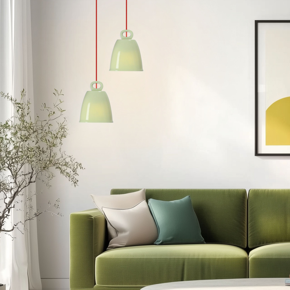 Lampa wisząca SEWILLA zielona - z ceramicznym kloszem - skandynawska lampa nad stół