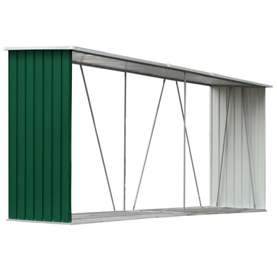 Wiata na drewno, stal galwanizowana, 330 x 84 x 152 cm, zielona