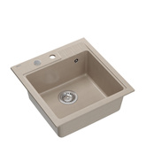 Zlewozmywak granitowy PETER 110 – jednokomorowy, wpuszczany, pearl beige/elementy stalowe, Quadron