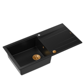 EVAN 146 XL GraniteQ zlewozmywak z syfonem Push 2 Open 1-komorowy z/o (1000x500x210; kom. 420x480) pure carbon / elementy miedziane