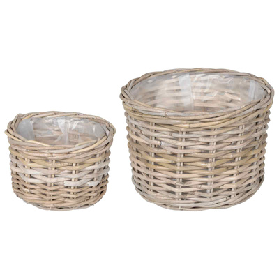 Kosz na rośliny 2 szt. Naturalna szarość Rattan Kubu