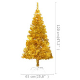 vidaXL Sztuczna choinka z lampkami i bombkami, złota, 120 cm, PET