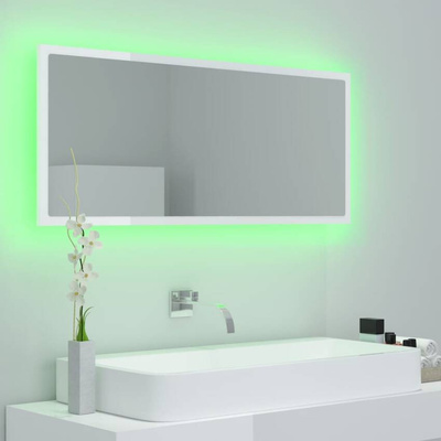 vidaXL Lustro łazienkowe LED, wysoki połysk białe, 100x8,5x37cm, akryl