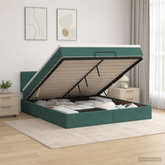 Łóżko ottoman z materacem Ciemnozielony 140 x 190 cm Welur