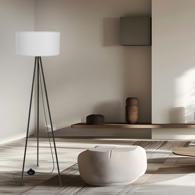 SHANTI lampa podłogowa czarny 1x40W E27 abażur szary  51-38722