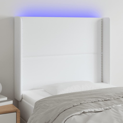 vidaXL Zagłówek do łóżka z LED, biały, 93x16x118/128cm, sztuczna skóra