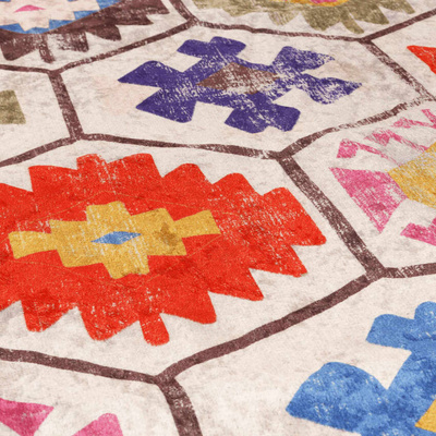 vidaXL Dywan z możliwością prania, kolorowy, Ø120 cm, antypoślizgowy