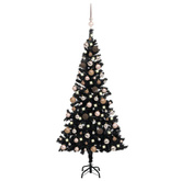 Sztuczna choinka z lampkami i bombkami, czarna, 180 cm, PVC vidaXL