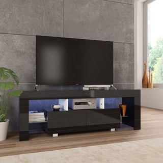 vidaXL Szafka pod TV ze światłem LED, błyszcząca, czarna, 130x35x45cm