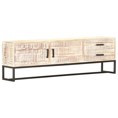 vidaXL Szafka pod TV, biała, 140 x 30 x 45 cm, lite drewno akacjowe