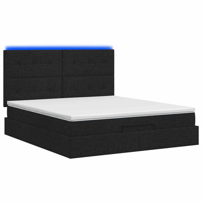 Łóżko z pojemnikiem i materacem LED Czarny 140 x 190 cm tkanina