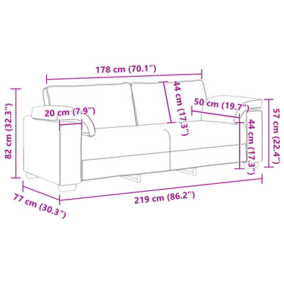Sofa 3-osobowa Jasnoszary 220 cm tkanina