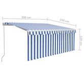 Ręcznie zwijana markiza z zasłoną zacieniającą i LED, 3x2,5 m