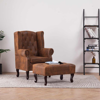 vidaXL Fotel Chesterfield z podnóżkiem, brązowy, sztuczny zamsz