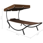 vidaXL Leżak ogrodowy z baldachimem i poduszką, brązowy