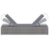 vidaXL Leżak z poduszką i stolikiem, polirattan, szary