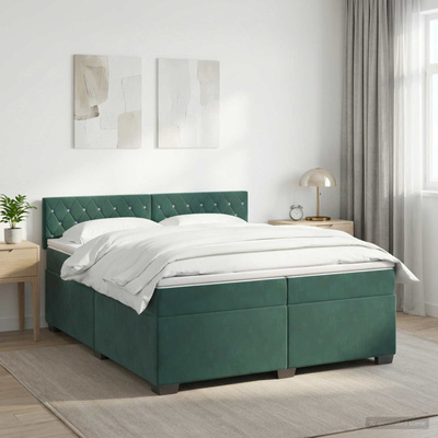Łóżko Box Spring z materacem i LED Ciemnozielony 200 x 200 cm