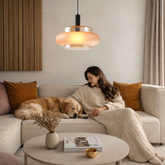 Lampa wisząca Brizi szklana pojedyncza bursztynowy klosz do jadalni