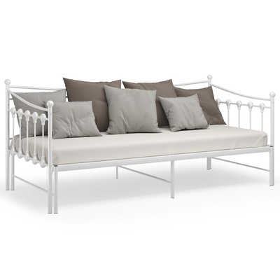z wysuwaną ramą łóżka, biała, metalowa, 90x200 cm Sofa