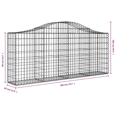 Kosze gabionowe, 4 szt, 200x30x80/100 cm, galwanizowane żelazo