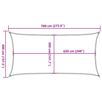 Żagiel przeciwsłoneczny, 160 g/m², jasnoszary, 4x7 m, HDPE