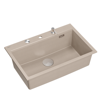 Zlewozmywak granitowy MARC 110 WORKSTATION – jednokomorowy, wpuszczany, pearl beige/elementy stalowe + AKCESORIA, Quadron